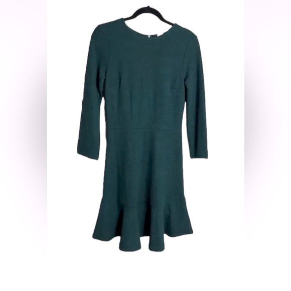 GAP Fit Flare Dress Long Sleeve Tropic Green Back Zip Stretch Knit 2 Tall - Picture 1 of 8